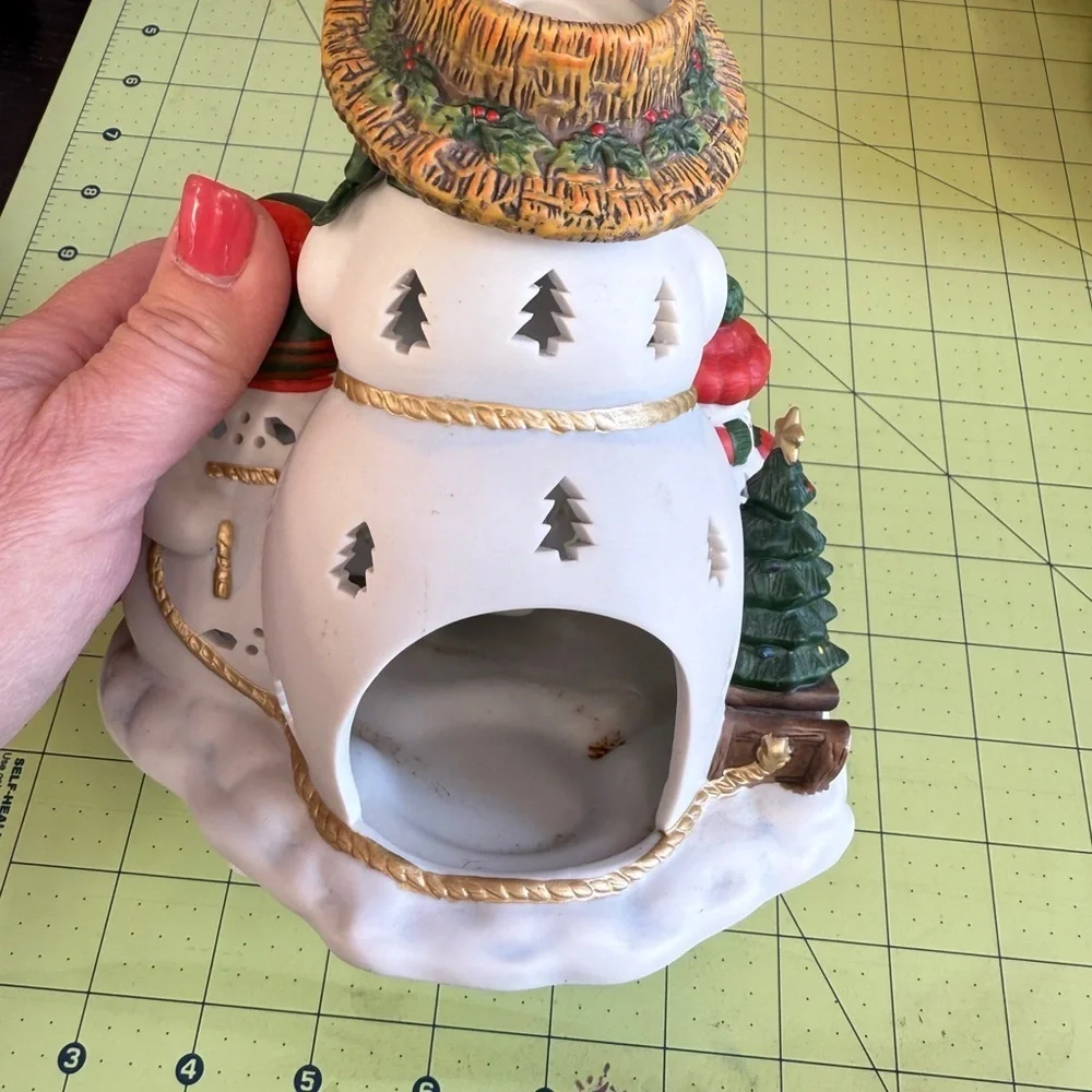 PartyLite Holiday Snowman Collection White Red Christmas Candle Holder Decor